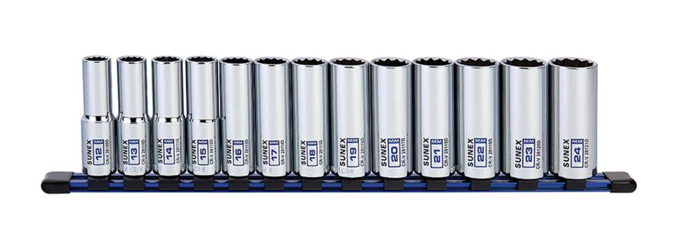 Sunex 1/2 In. Dr 12 Pt Deep Metric Socket Rail 13 Pc Set - Ascmtools