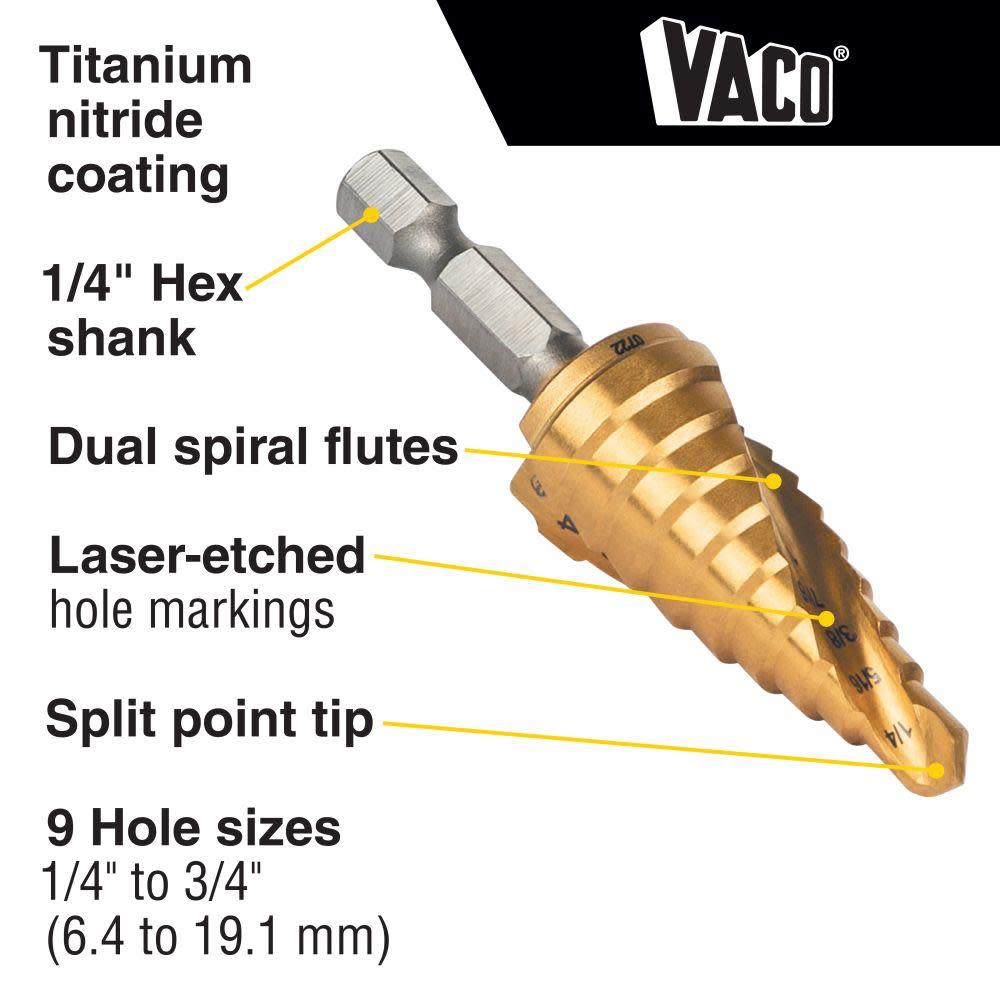 Klein Tools 1/4″ to 3/4″ Step Drill Bit VACO - Ascmtools