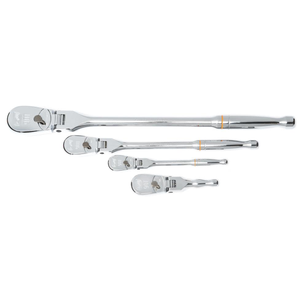 GEARWRENCH 4 Piece 1/4″ 3/8″ and 1/2″ 90 Tooth Dual Material Flex Head Ratchet Set - Ascmtools