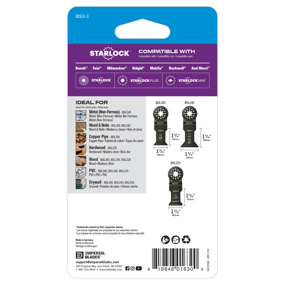 Imperial Blades IBSLV-3 Starlock Standard All-Purpose Variety Pack 3PC - Ascmtools
