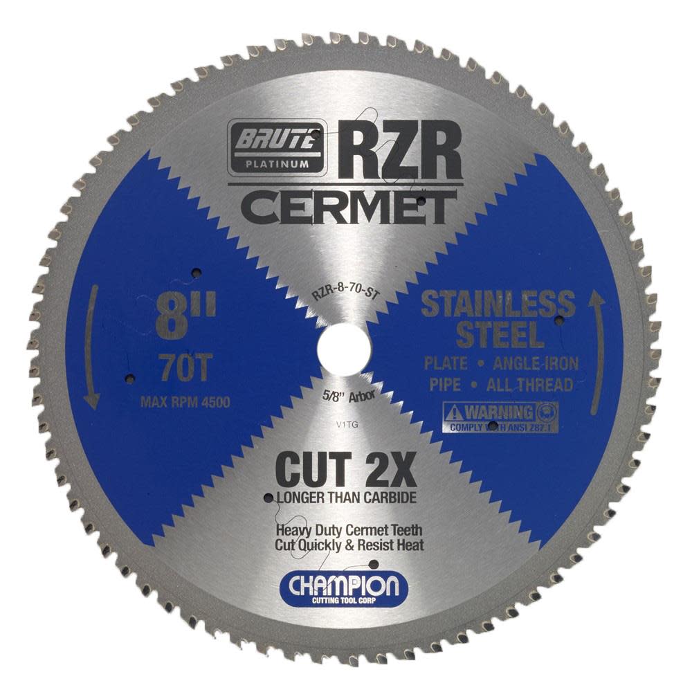 Champion Cutting Tool Cermet Tipped Circular Saw Blade 8 In (Stainless Steel Cutting) - Ascmtools