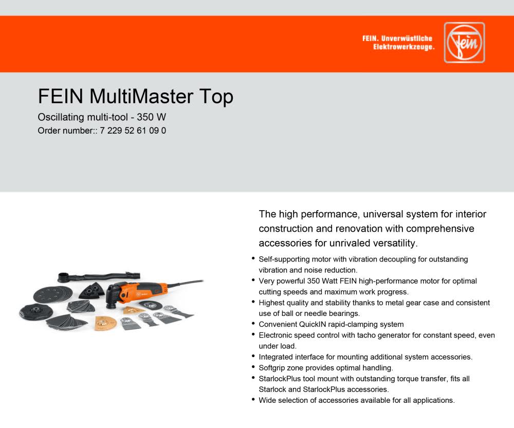 Fein Multimaster Oscillating Multi Tool with Hard Case & Top Accessory Package - Ascmtools
