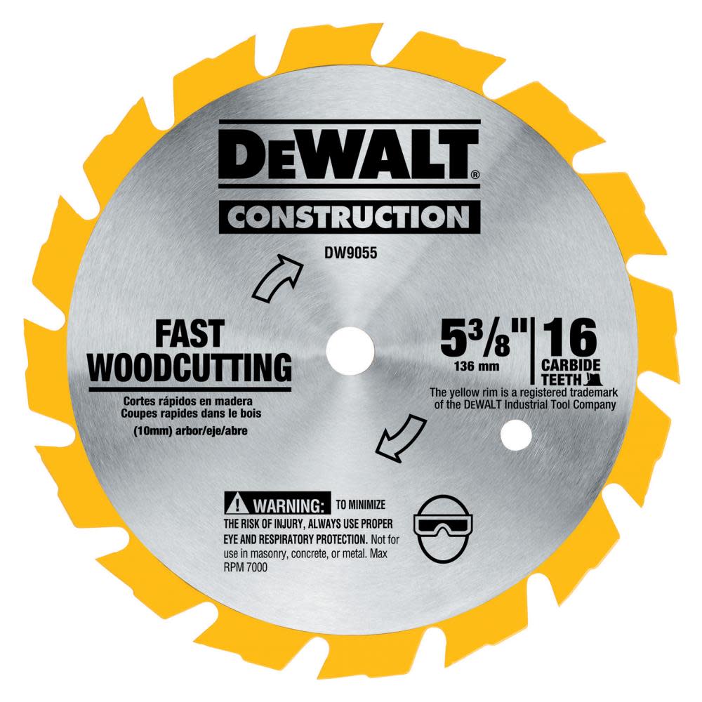 DEWALT 5-3/8-in 16T Carbide Saw Blade (Fast Woodcutting) - Ascmtools
