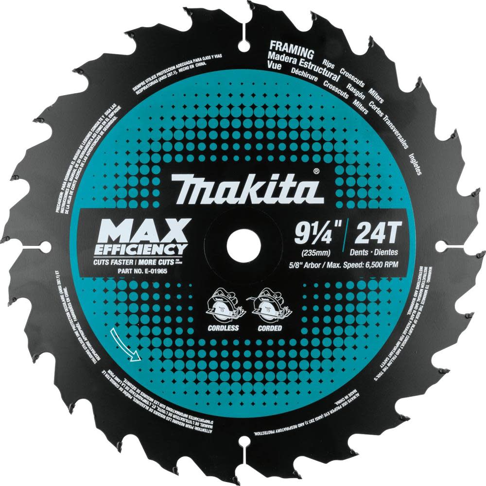 Makita 9-1/4″ 24T Carbide-Tipped Max Efficiency Circular Saw Blade Framing - Ascmtools