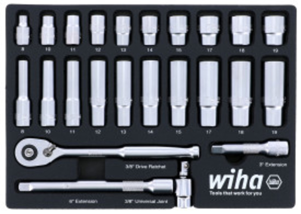 Wiha 3/8 Drive Professional Socket Tray Set Metric 24pc - Ascmtools