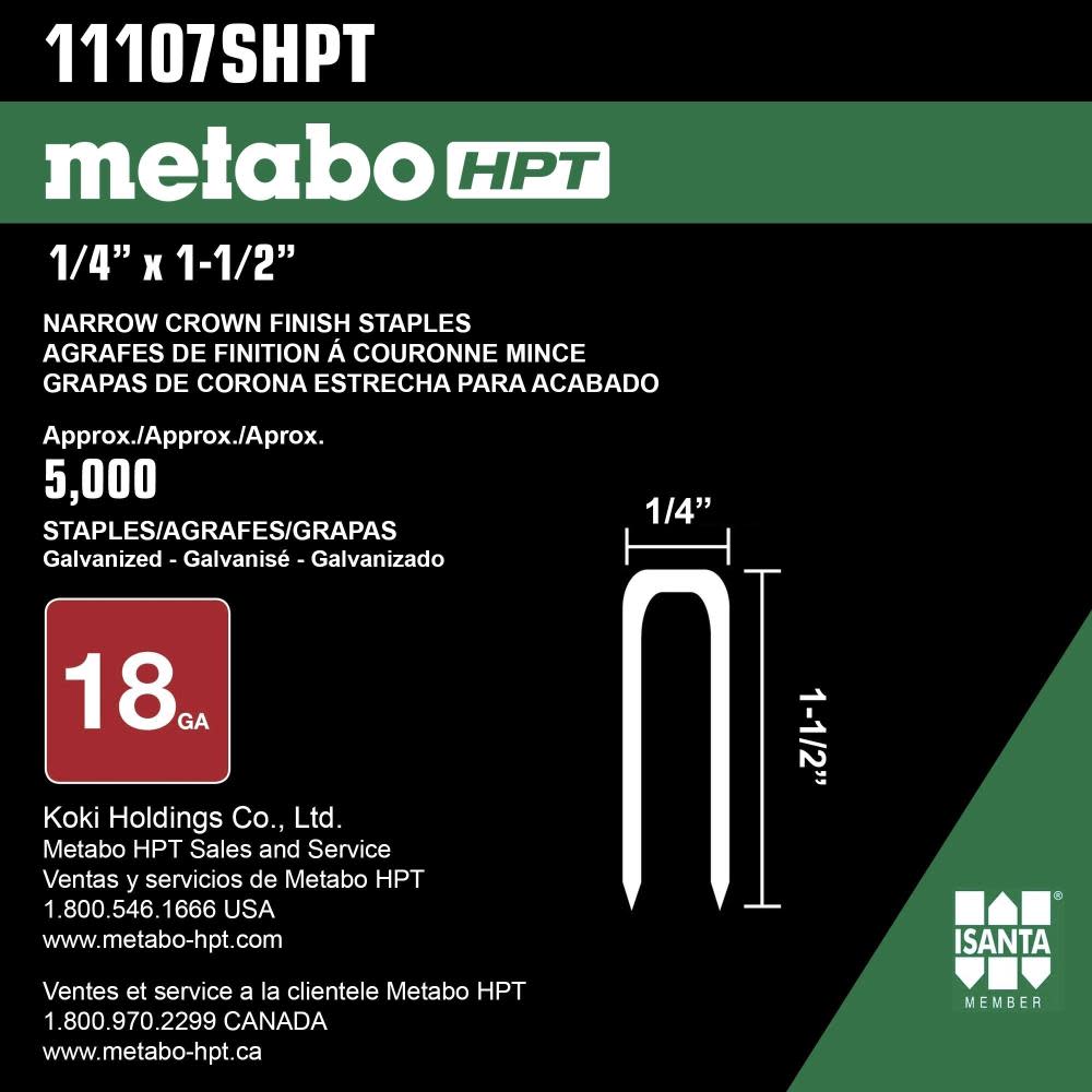 Metabo HPT Narrow Crown Finish Staples 1 1/2″ x 1/4″ 18 Gauge 5000pc - Ascmtools