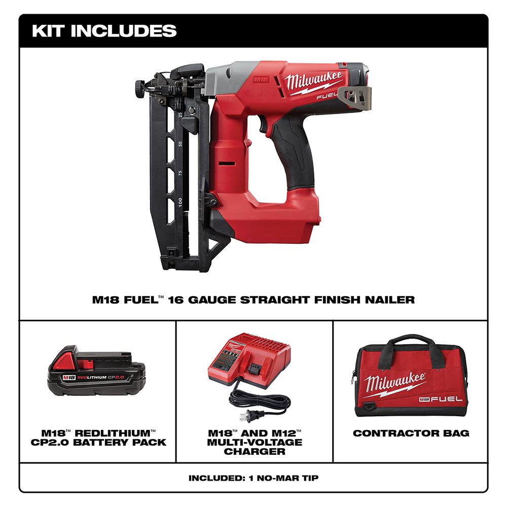 Milwaukee M18 FUEL 16 Gauge Straight Finish Nailer Kit - Ascmtools