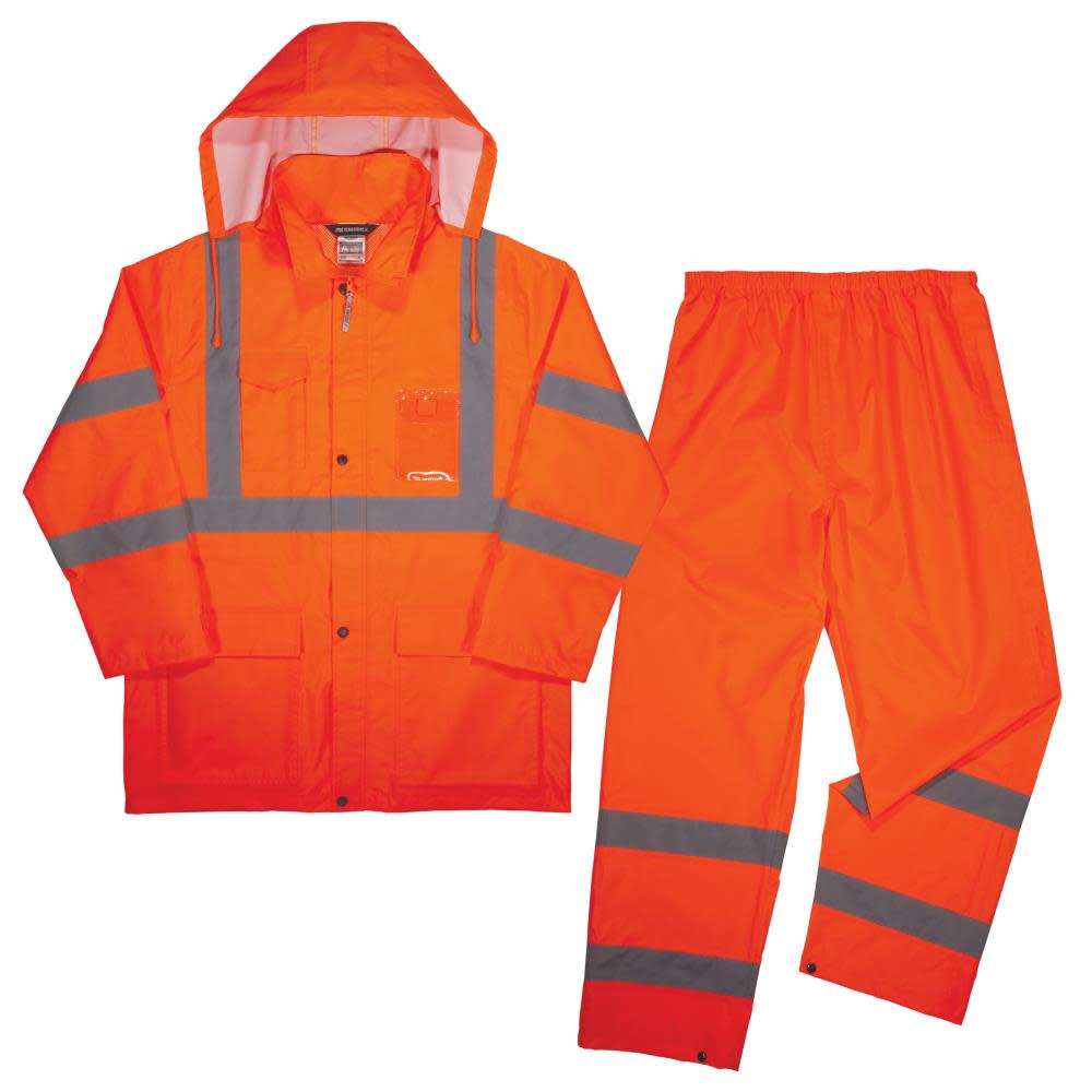 Ergodyne GloWear 8376K Lightweight Rain Suit Orange Large - Ascmtools