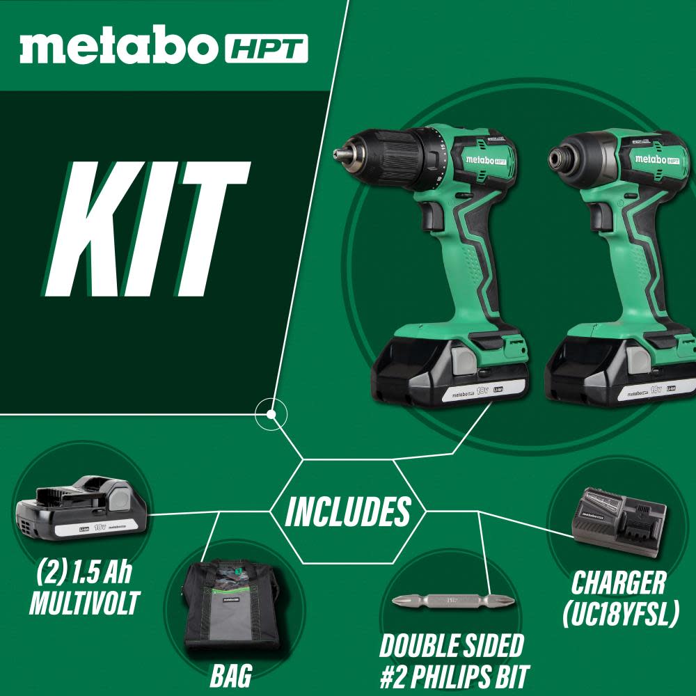 Metabo HPT KC18DDX 18V Cordless Impact Driver and Drill Kit - Ascmtools