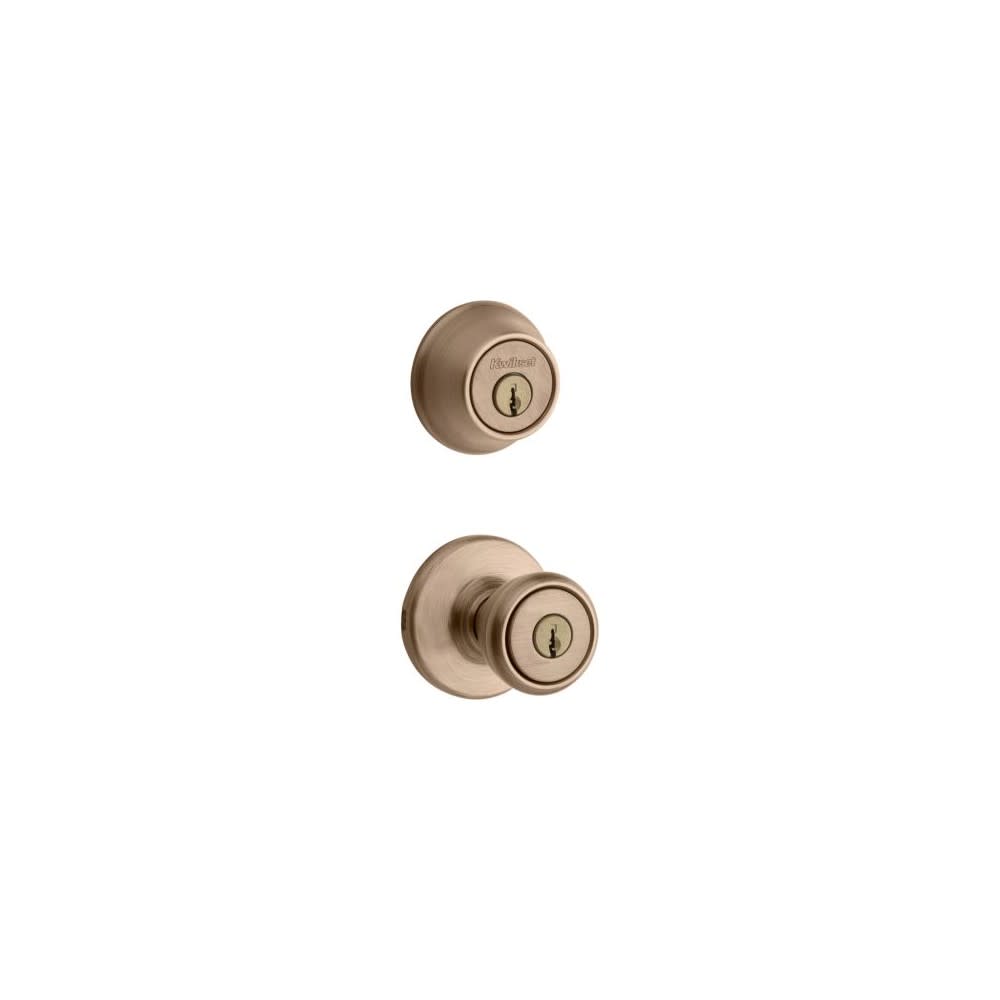 Kwikset Antique Brass Tylo Door Knob & Single Cylinder Deadbolt Set - Ascmtools