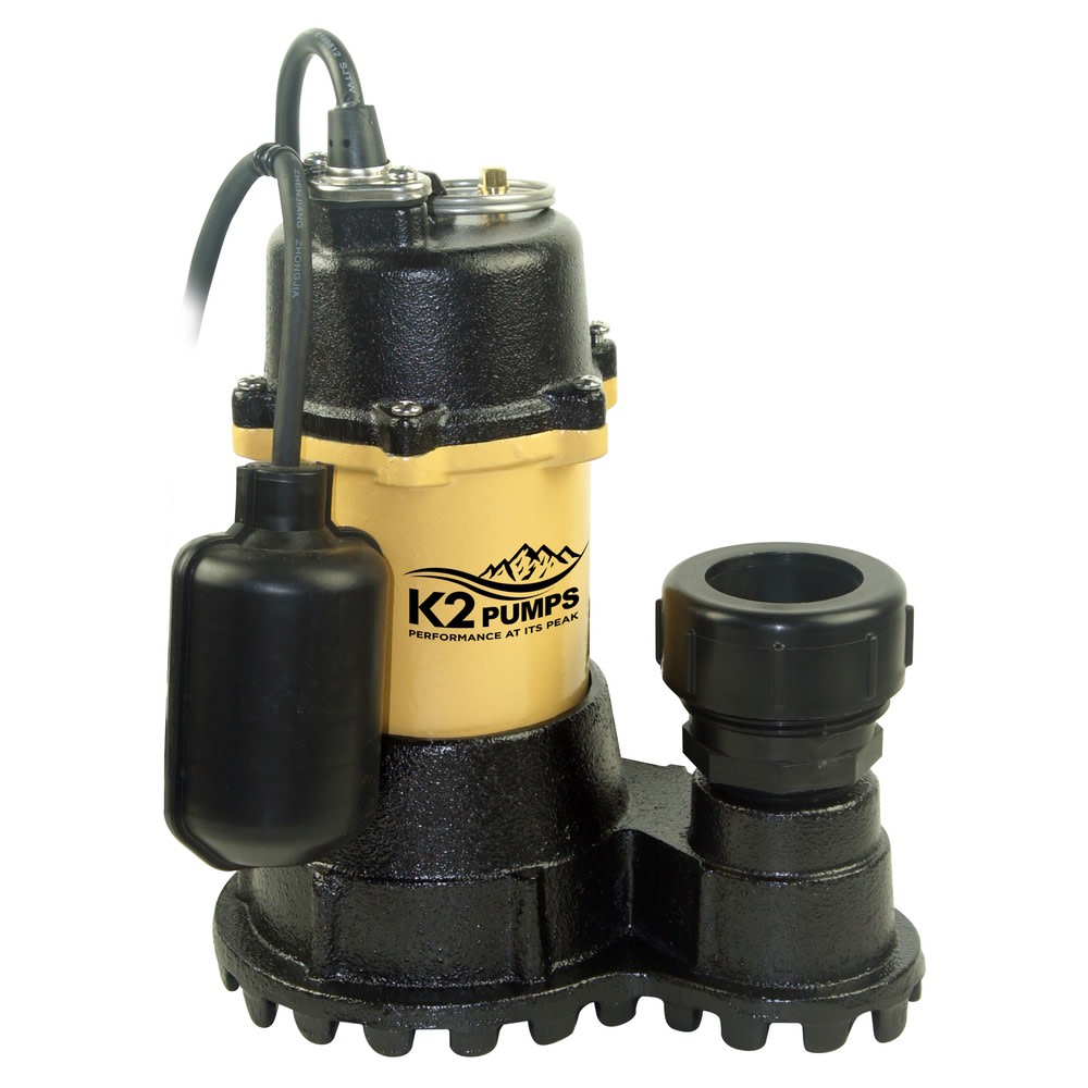 K2 Pumps Submersible Sump Pump 1/3 HP Cast Iron with Piggyback Tethered Switch - Ascmtools