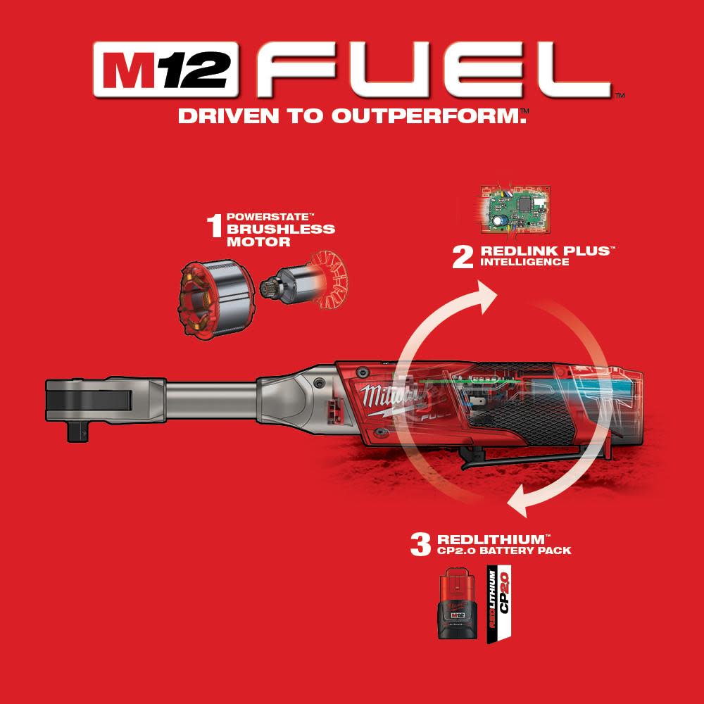 Milwaukee M12 FUEL 3/8 in. Extended Reach Ratchet 1 Battery Kit - Ascmtools