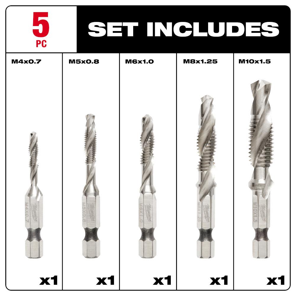 Milwaukee SHOCKWAVE 5 Pc. Metric Impact Drill Tap Set - Ascmtools