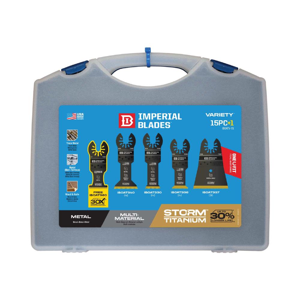 Imperial Blades One Fit Storm Titanium Metal/Wood Variety Pack 15PC Case + Free Carbide Blade - Ascmtools