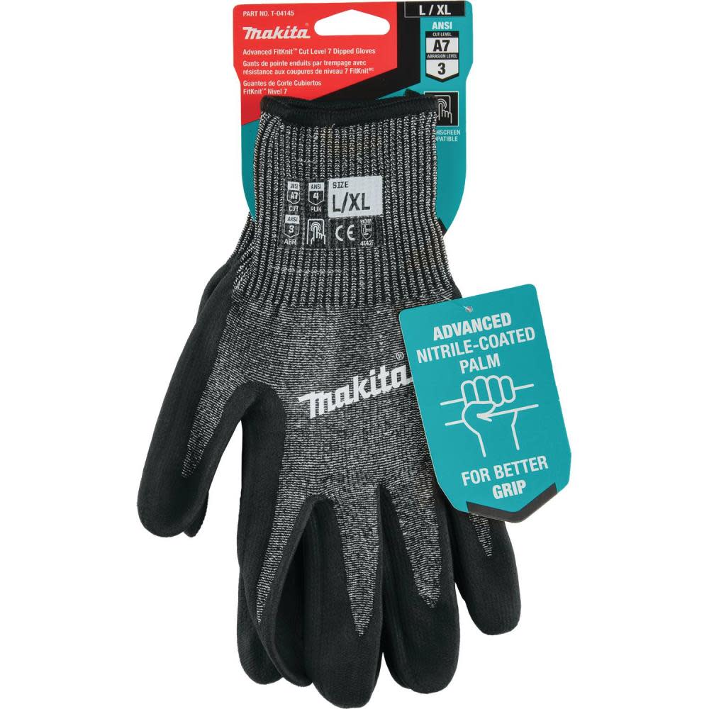 Makita Advanced FitKnit Gloves Cut Level 7 Nitrile Coated Dipped L/XL - Ascmtools