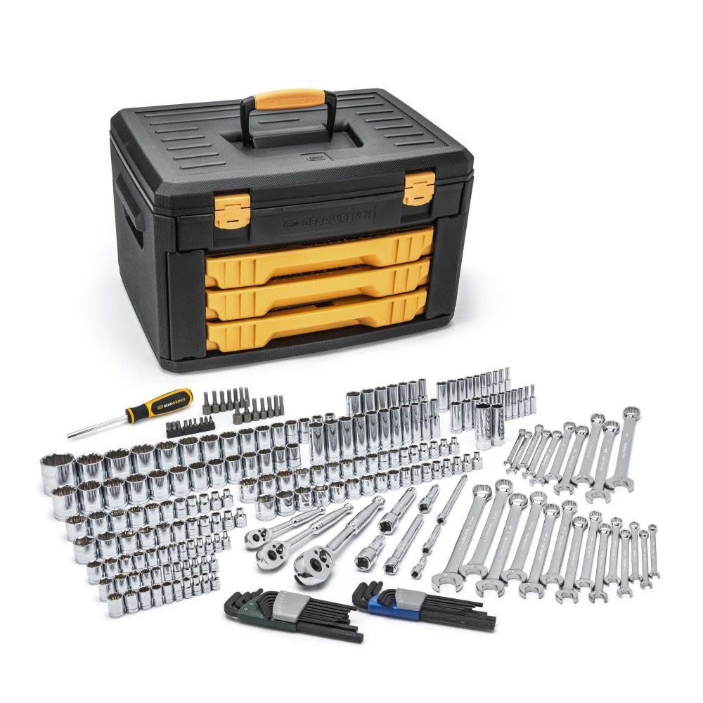 GEARWRENCH 239 Piece Mechanics Tool Set in 3 Drawer Storage Box - Ascmtools