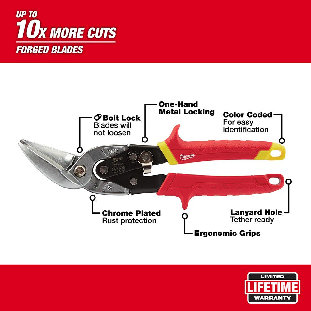 Milwaukee Straight Cut Offset Aviation Snips - Ascmtools