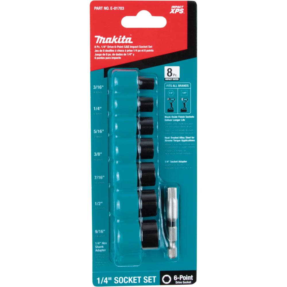 Makita Impact XPS 1/4″ SAE Impact Socket Set 8pc - Ascmtools