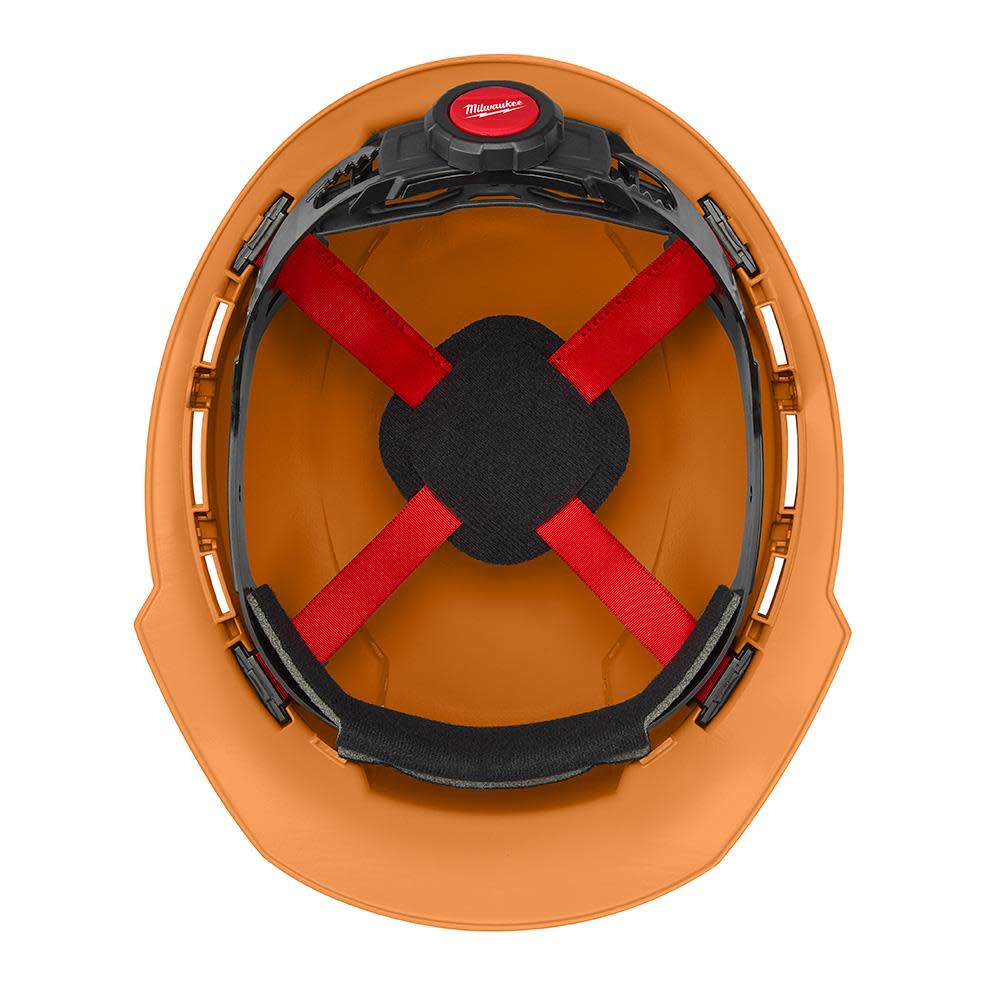 Milwaukee Orange Front Brim Vented Hard Hat with 4pt Ratcheting Suspension Type 1 Class C - Ascmtools