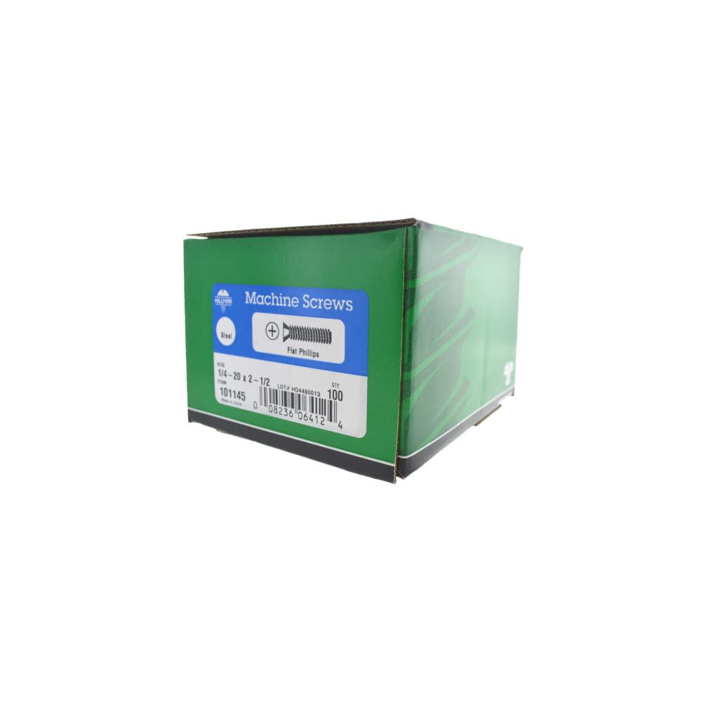 Hillman 1/4-20 x 2 1/2″ Zinc Flat Head Phillips Machine Screw 100pk - Ascmtools