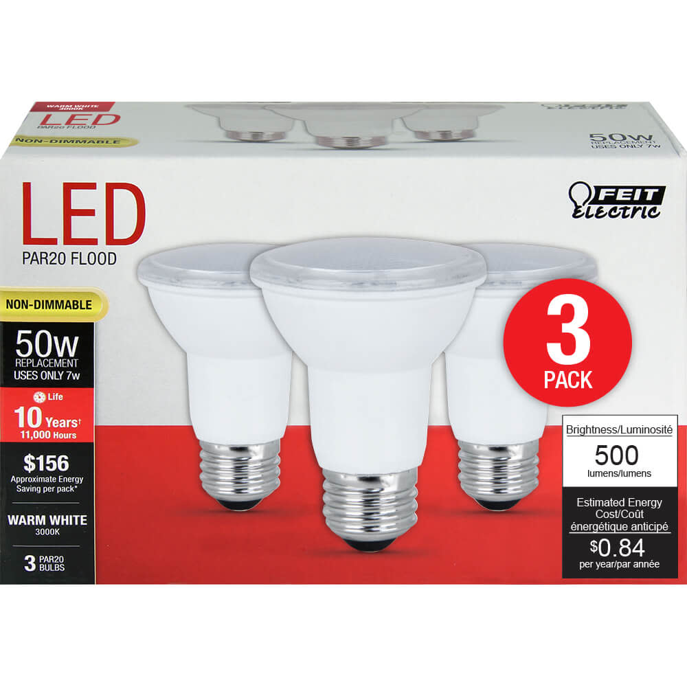 Feit Electric 50W PAR20 3000K Reflector LED Bulb 3pk - Ascmtools