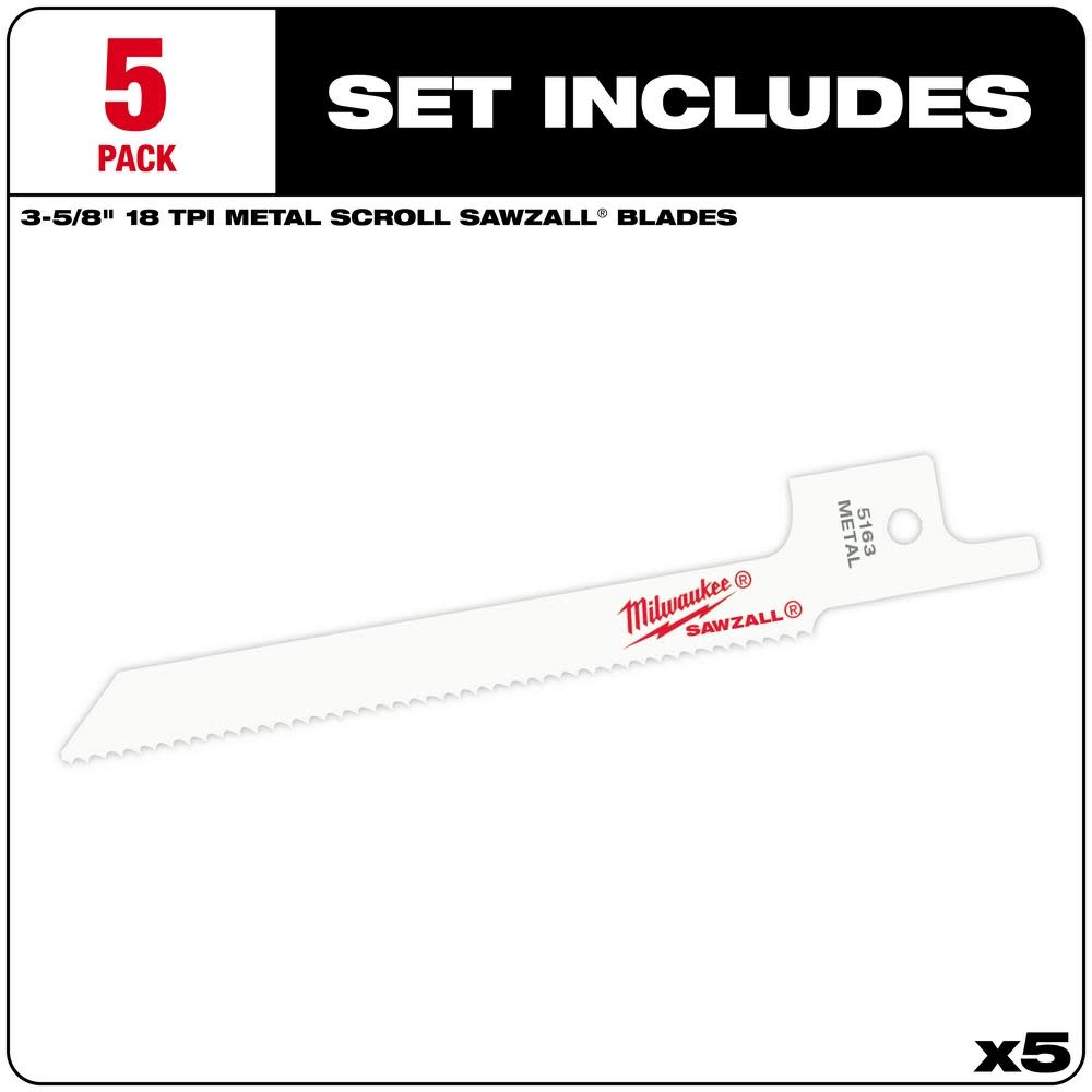 Milwaukee 3-5/8 in. 18 TPI SUPER SAWZALL Blades 5PK - Ascmtools