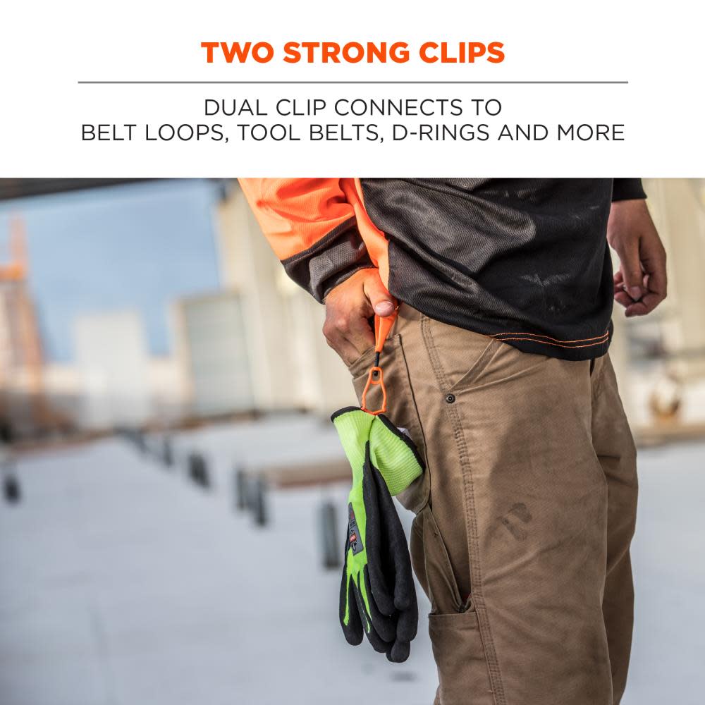Ergodyne Squids 3420-BULK Swivel Glove Clip Holder Dual Clips Orange 100pk - Ascmtools