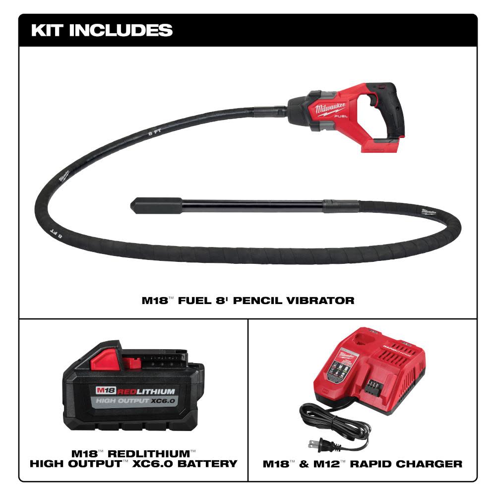 Milwaukee M18 FUEL 8′ Concrete Pencil Vibrator Kit - Ascmtools