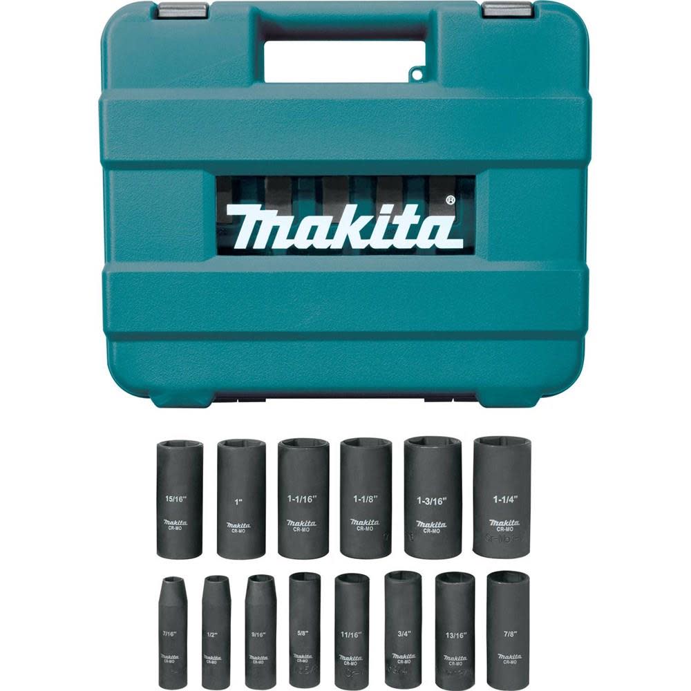 Makita 14pc. 1/2in. 6-Point Fractional Deep Impact Socket Set - Ascmtools