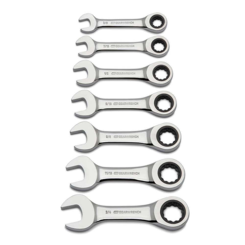 GEARWRENCH Ratcheting Wrench Set SAE Stubby Combination 7pc - Ascmtools