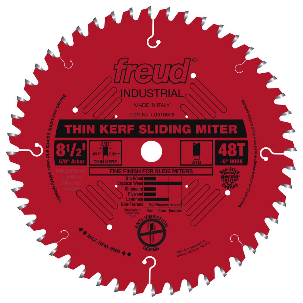 Freud 8-1/2″ Thin Kerf Sliding Compound Miter Blade with Perma-SHIELD Coating - Ascmtools