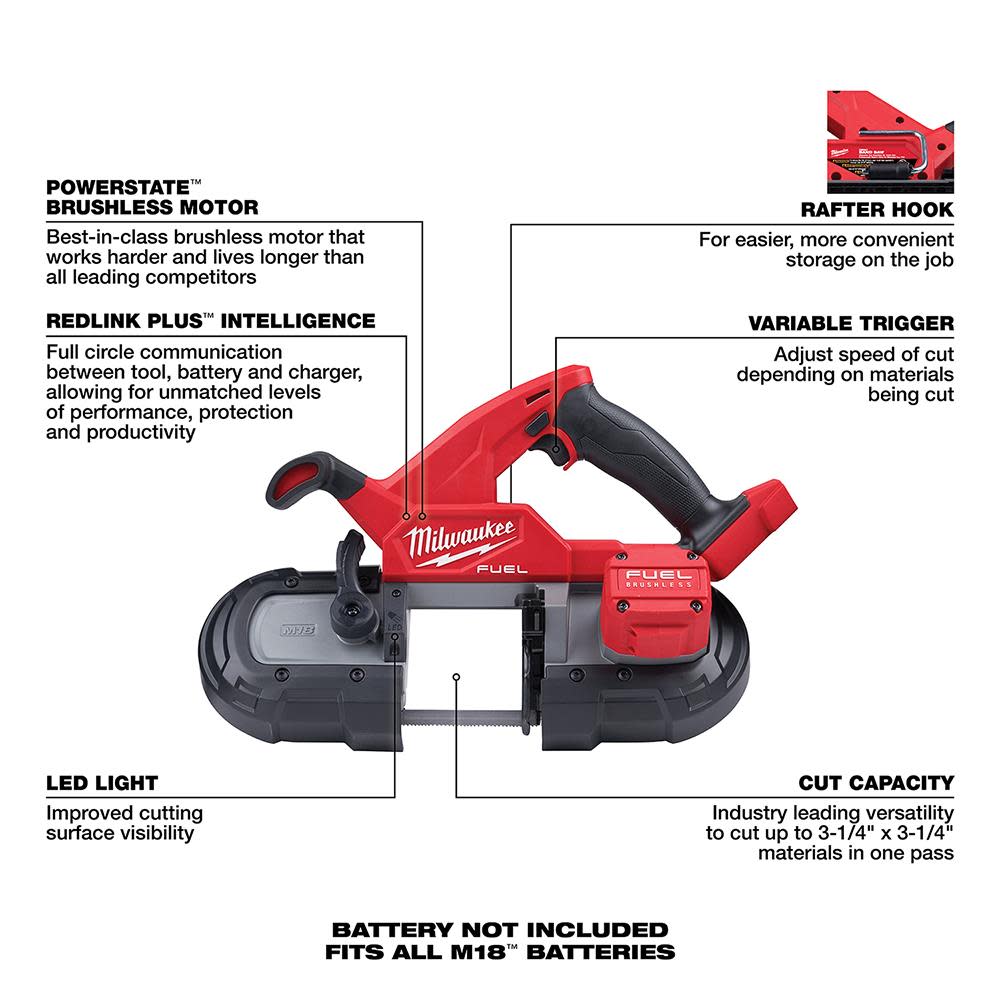 Milwaukee M18 FUEL Compact Band Saw (Bare Tool) - Ascmtools