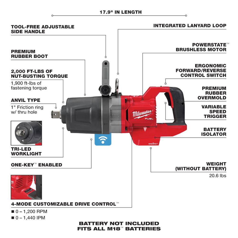Milwaukee M18 FUEL 1″ D Handle Impact Wrench ONE KEY Reconditioned - Ascmtools