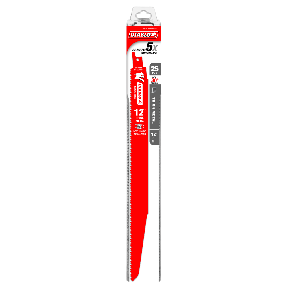 Diablo Tools 12″ Bi Metal Reciprocating Blade for Thick Metal/Demolition 25pk - Ascmtools