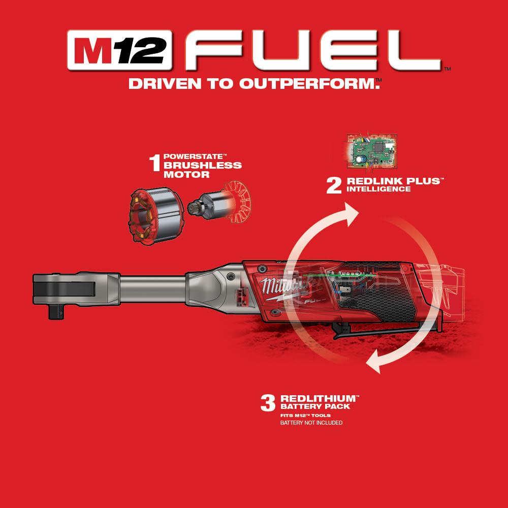 Milwaukee M12 FUEL 3/8 in. Extended Reach Ratchet (Bare Tool) - Ascmtools