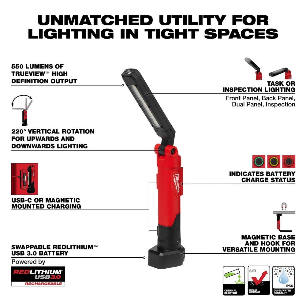 Milwaukee REDLITHIUM USB Stick Light with Magnet & Charging Dock - Ascmtools