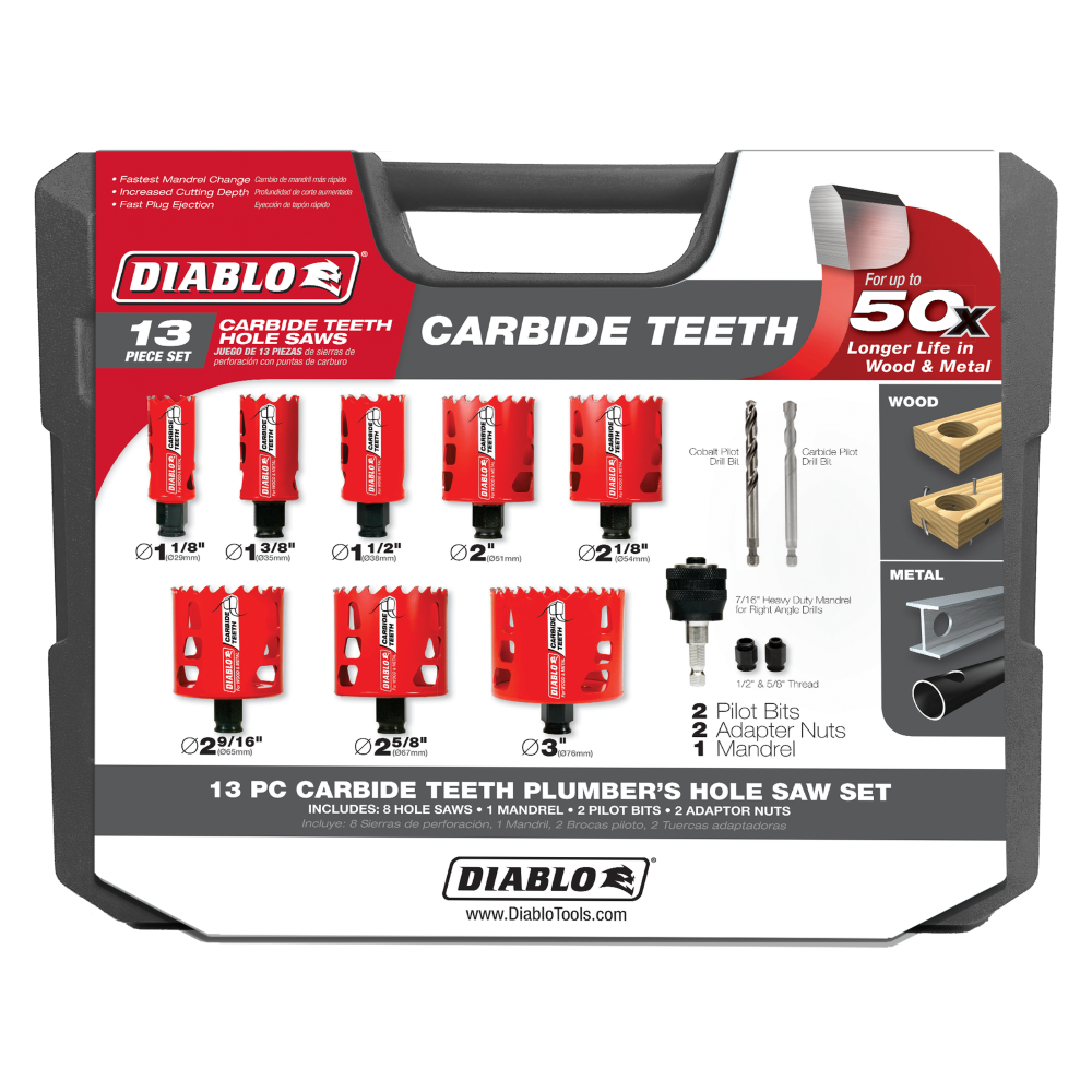 Diablo Tools 13 pc Carbide Plumbers Hole Saw Set - Ascmtools