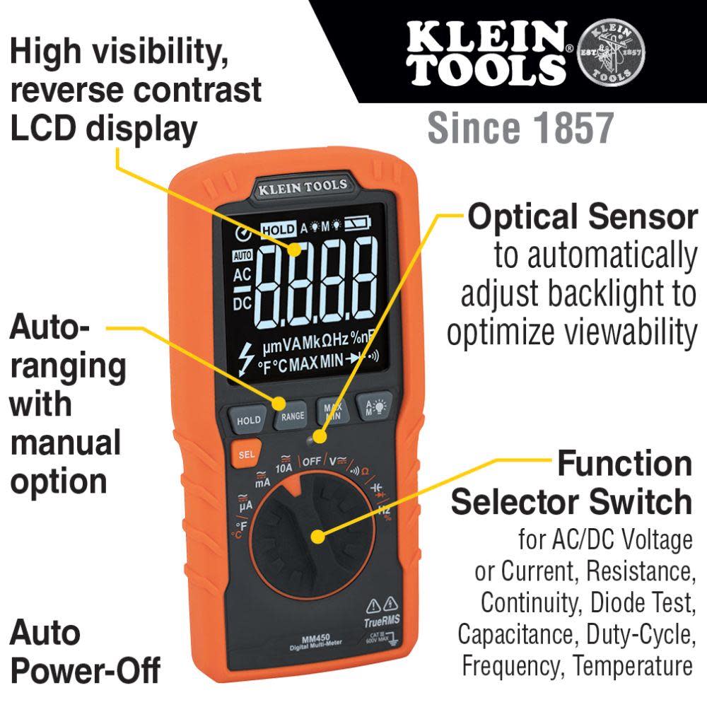 Klein Tools Slim Digital Multimeter TRMS Auto Ranging - Ascmtools