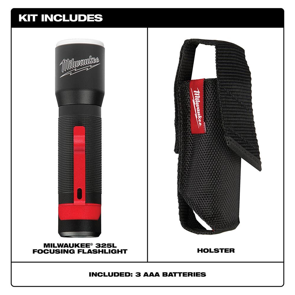 Milwaukee 325-Lumen LED Focusing Flashlight with Holster - Ascmtools
