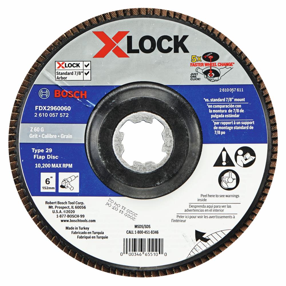 Bosch X LOCK Arbor Type 29 60 Grit Flap Disc 6″ - Ascmtools