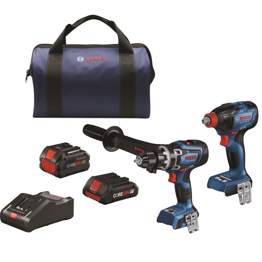 Bosch 18V 2 Tool Combo Kit with Socket Ready Impact Driver Brute Tough 1/2″ Hammer Drill/Driver with 1 CORE18V 8Ah Performance Battery & 1 CORE18V 4Ah Compact Battery - Ascmtools