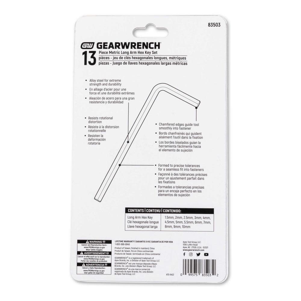 GEARWRENCH Metric Hex Key Set Long Arm 13pc - Ascmtools