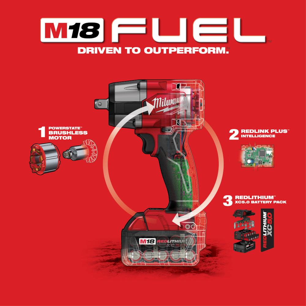 Milwaukee M18 FUEL 1/2 Mid-Torque Impact Wrench with Pin Detent Kit - Ascmtools