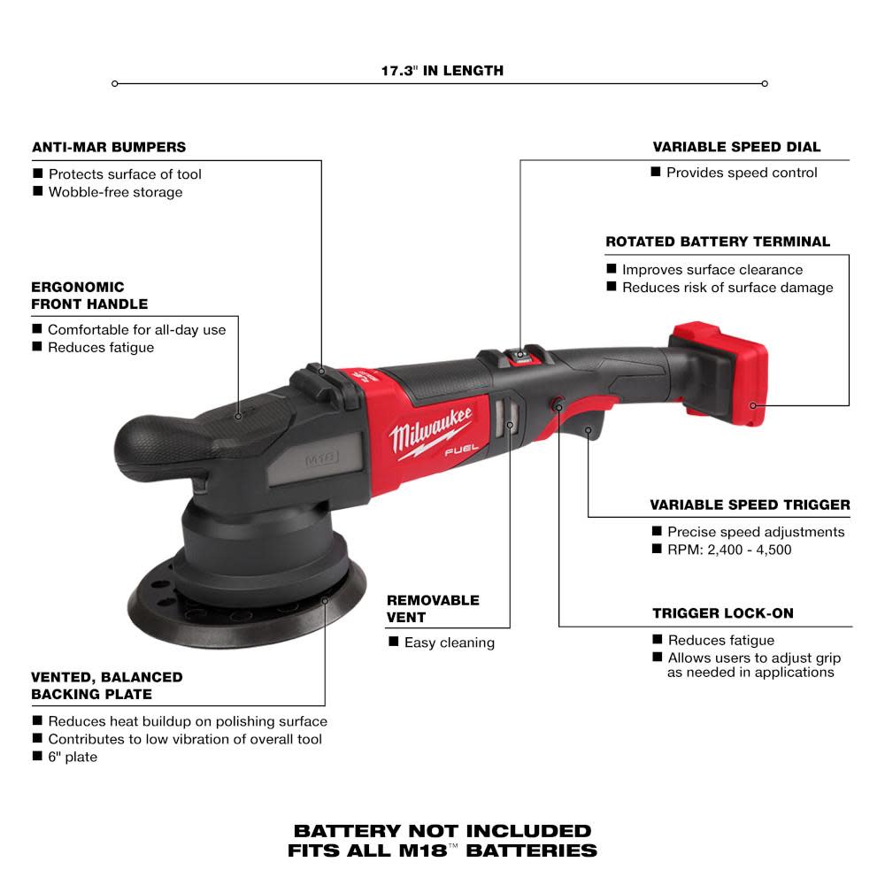Milwaukee M18 FUEL 21mm Random Orbital Polisher Bare Tool - Ascmtools