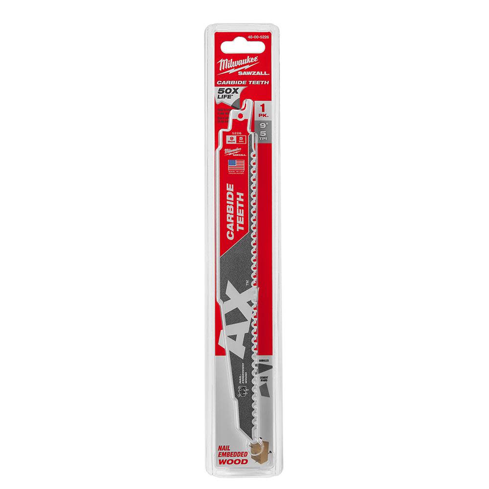 Milwaukee The Ax with Carbide Teeth SAWZALLBlade 9 In. 5T - Ascmtools
