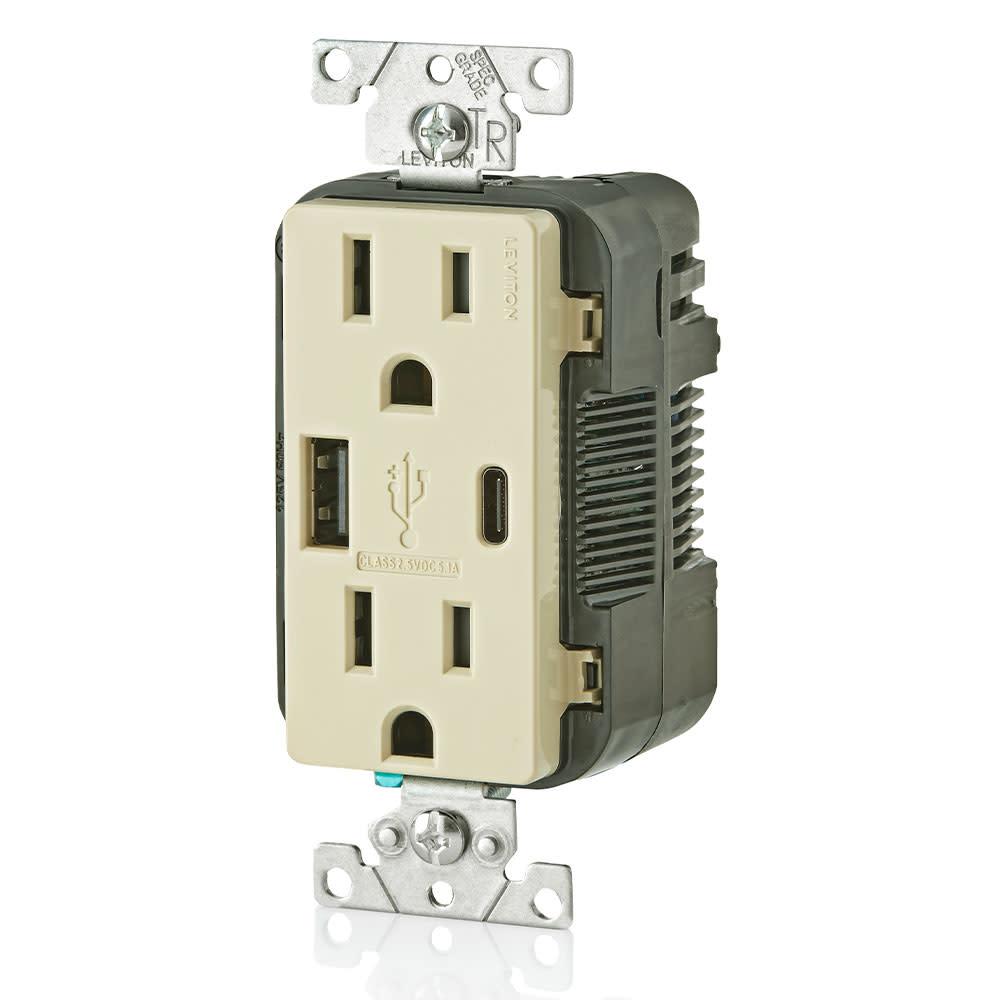 Leviton 15A 125V 5-15R Ivory Outlet with USB Type A/C Charger - Ascmtools