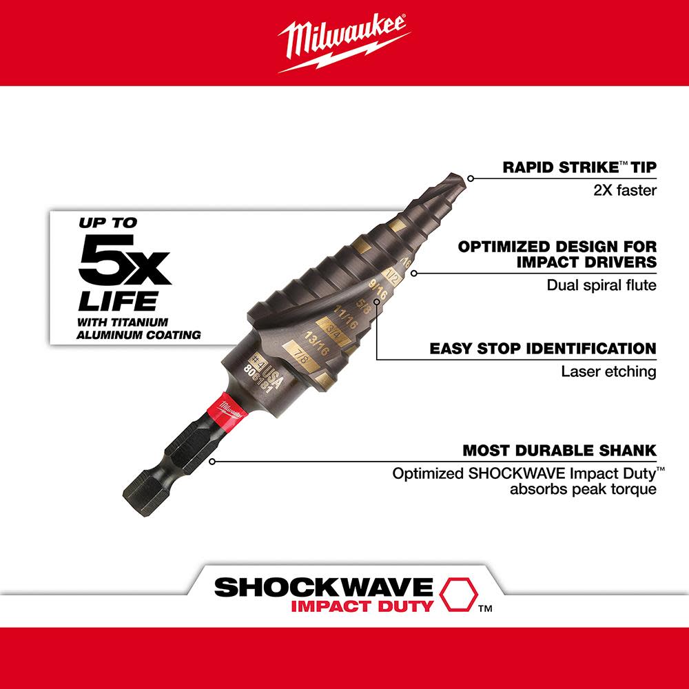 Milwaukee SHOCKWAVE Impact Duty Step Bit 3pc Set (#1 #2 #4) - Ascmtools