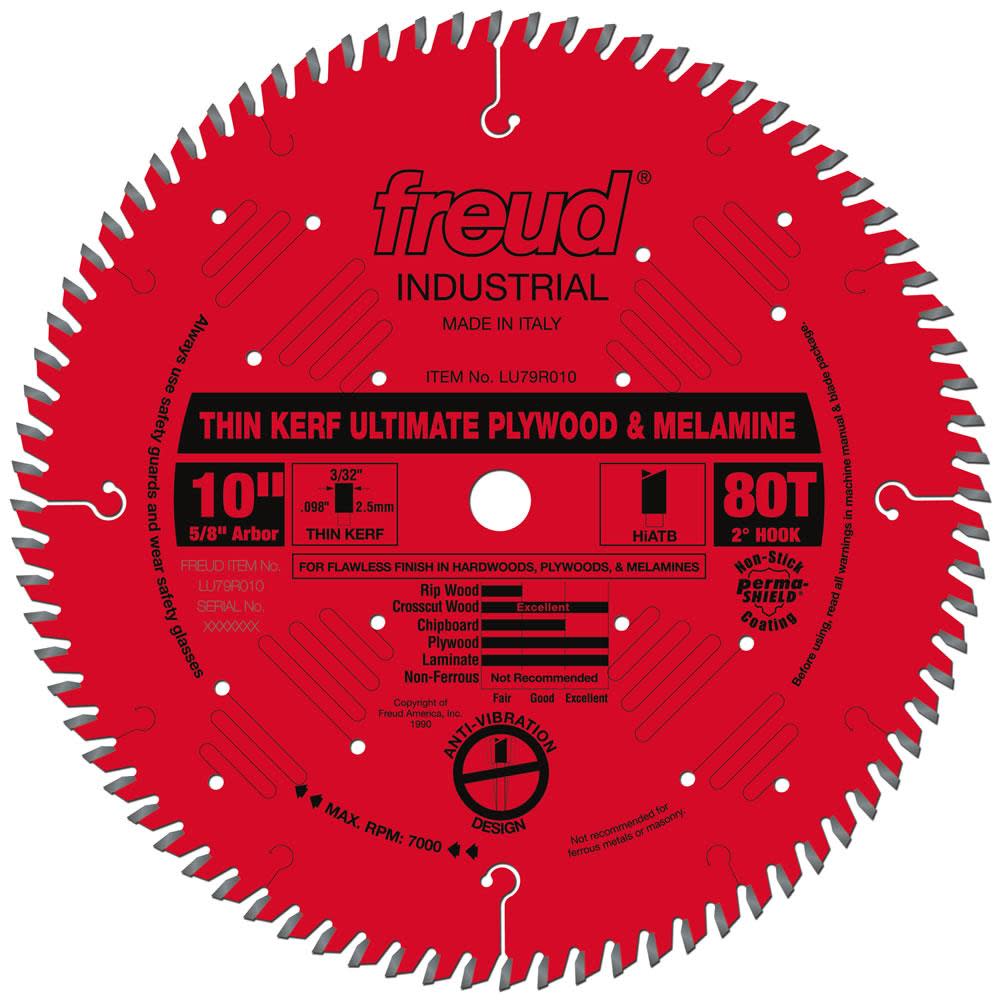 Freud 10″ Thin Kerf Ultimate Plywood & Melamine Blade with Perma-SHIELD Coating - Ascmtools