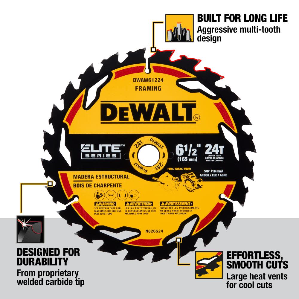 DEWALT Elite Series Blister Circular Saw Blade 6 1/2″ 24T - Ascmtools