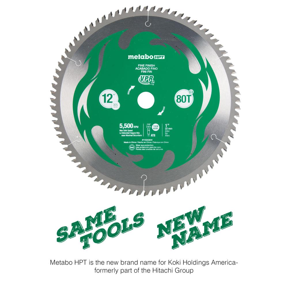 Metabo HPT 12 In. 80T Fine Finish VPR Blade - Ascmtools